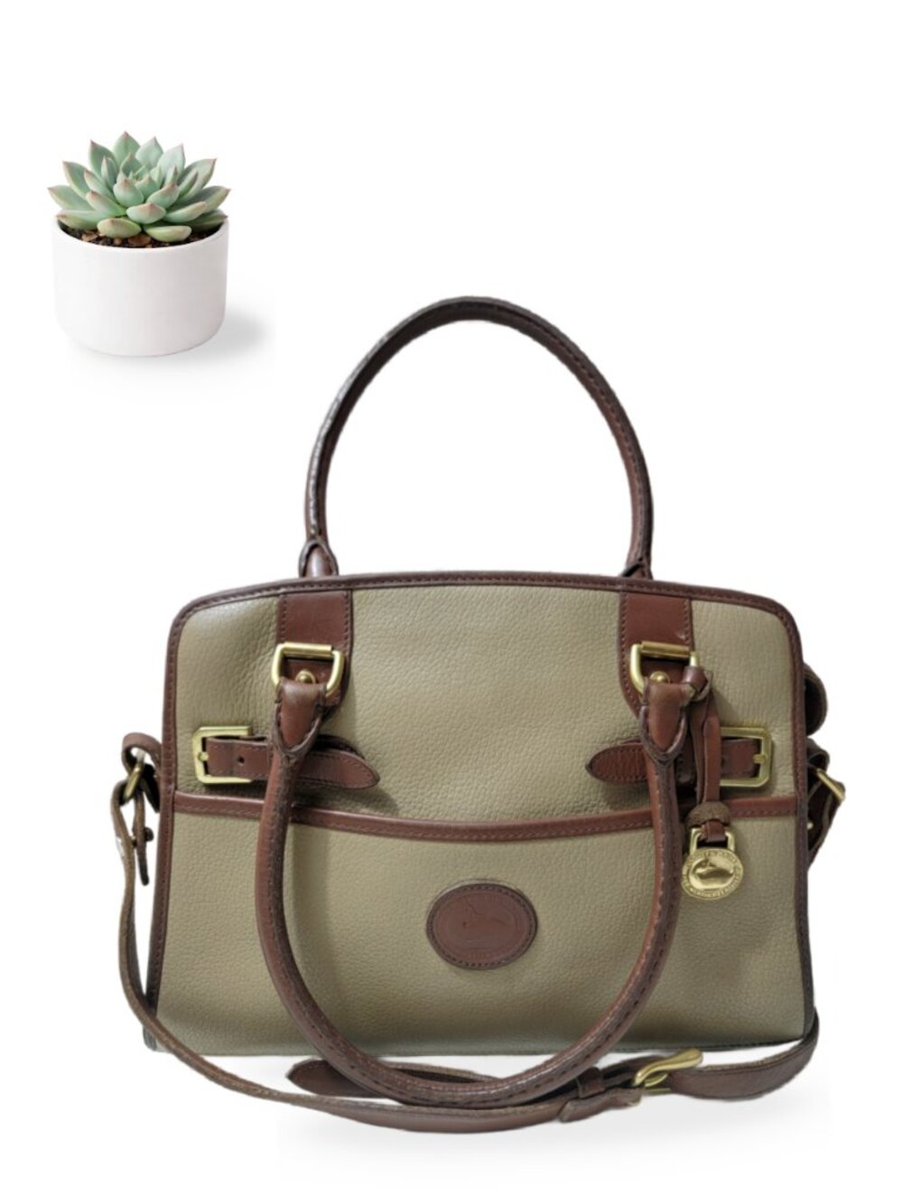 Dooney & Bourke Vintage All Weather Leather Satchel Taupe Tan Duck Made in USA